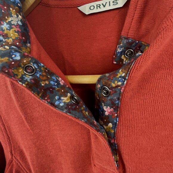 Orvis Signature Print-Trim Sweatshirt 1/4 Zip Super Soft Cotton M (10-12) Rust - Picture 3 of 9